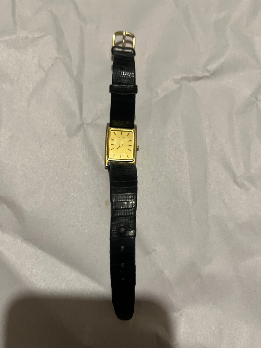 RareClassic Women's Lassale Luxury thin Black Leather Strap Watch Gold Dial